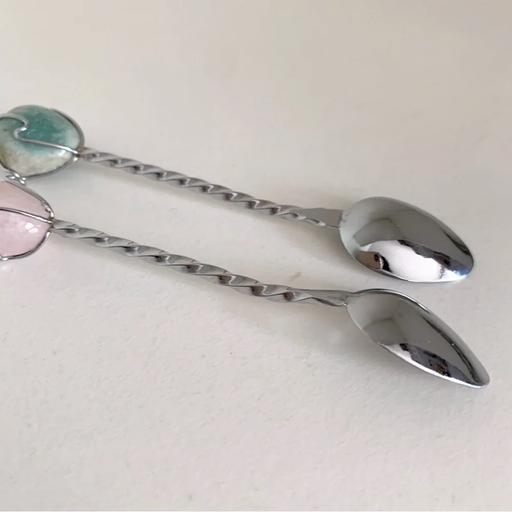 Vintage silver rope spoons with stone ends